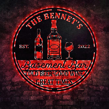 Custom Basement Bar LED Changing Lights Metal Sign, Door Wall Plaque, Rustic Bar Sign, Tasting Room Sign, Man Cave Decorations, Gift for Dad