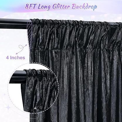 Black Backdrop for Parties 4 Panels 4.8x8FT Sequin Curtains Backdrop Drapes Giltter Photo Photography for Wedding Bridal Baby Shower Graduation