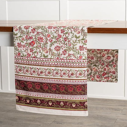 Maison d' Hermine Table Runner 100% Cotton Double Layer Table Runners 108 inches Long for Thanksgiving Christmas Decorations Home Kitchen Dining Party Wedding (Reveillon Au Jardin, 14.5" x 108")