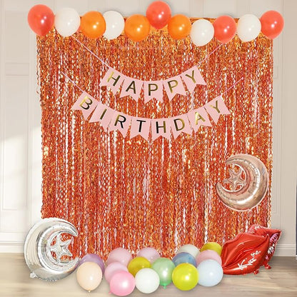4 Pack Orange Wavy Metallic Tinsel Foil Fringe Curtains | 3.3 ft x 6.6 ft Party Streamer Backdrop Photo Booth for Orange Basketball Party Decorations Holloween Christmas