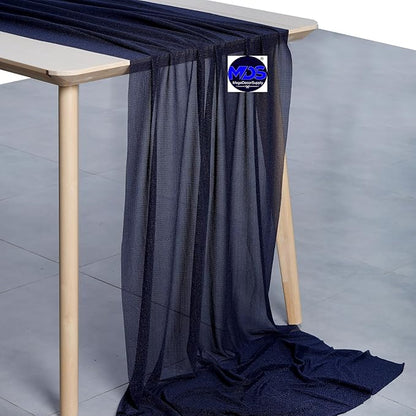 MDS 2 Pack 10ft Chiffon Table Runner 29 x 120 Inches Sheer Wedding Runner Romantic Rustic Table Runner for Wedding Decorations, Birthday Parties, Bridal Shower Party Arch Decor - Navy Blue