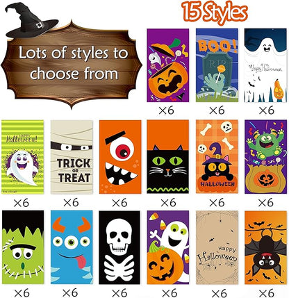 90PCS Halloween Treat Bags Party Favors - Trick or Treat Candy Goodie Gift Bag Stuffer Filler Paper Supplies Decorations with 90 Stickers