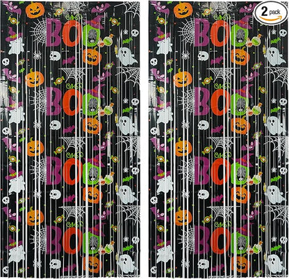 Boo Theme Streamers Party Backdrop - GREATRIL Halloween Decorations Backdrop for Wall Doorway Birthdays - 2 Packs
