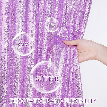Sequin Backdrop Curtains Panels for Parties - Glitter Photo Backdrop Drapes 2 Panels 3x8FT Light Purple Curtain for Wedding Birthday Wall Decor