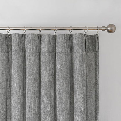 Vision Home Gray Pinch Pleated Semi Sheer Curtains Textured Light Filtering Window Curtains 90 inch for Living Room Bedroom Rayon Blended Charcoal Grey Pinch Pleat Drapes with Hooks 2 Panels 40"Wx90"L