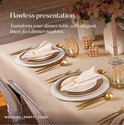 200-Pack Disposable Linen-Feel Champagne Napkins, 12" x 17" Cloth-Like Paper Dinner Napkins For Wedding, Bathroom, Party Or Event
