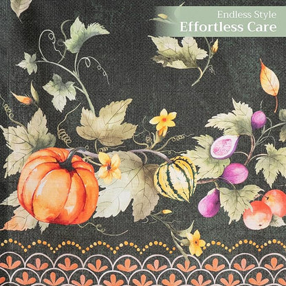 Maison d' Hermine Table Runner 100% Cotton Single Layer Table Runners 108 inches Long for Thanksgiving Christmas Decorations Home Kitchen Dining Wedding (Pumpkin Garden - Dark Green, 14.5" x 108")
