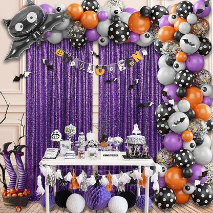 Purple Sequin Backdrop 2 Panels 2FTx8FT Glitter Halloween Party Backdrop Curtains Photo Background for Wedding Baby Shower Stage Decorations