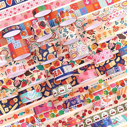 emmoolife 35 Rolls Washi Tape Set, Colorful Cute Floral Writable Decorative Tapes for Scrapbooking and Bullet Journaling, Junk Journal Supplies, DIY Planner Art, 5-30mm Wide 9.84ft Long/Roll