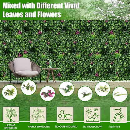 Artificial Grass Wall Panels, 20"x20" 16pcs Grass Backdrop Wall with Mint Plant Leaves, UV-Anti Fake Greenery Plant Boxwood Panels for Privacy Fence Screen, Outdoor Green Wall Decor for Patio Garden
