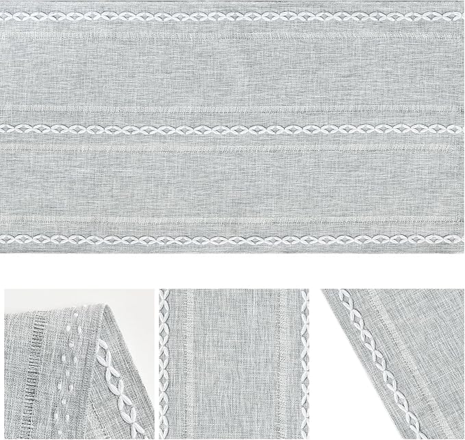 Artoid Mode Grey Rustic Cotton Linen Table Runner, Seasonal Embroidered Hollow Kitchen Dining Table Decoration for Home Party Decor 13x36 Inch