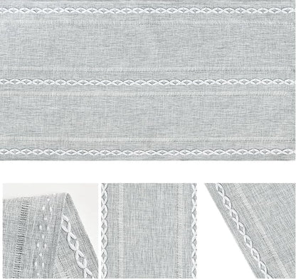 Artoid Mode Grey Rustic Cotton Linen Table Runner, Seasonal Embroidered Hollow Kitchen Dining Table Decoration for Home Party Decor 13x36 Inch
