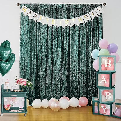Sugargirl Dark Green Sequin Backdrop Curtain 2 Panels 2FTx8FT Glitter Dark Green Background Drapes Sparkle Photography Backdrop for Party Wedding Birthday Wall Decoration