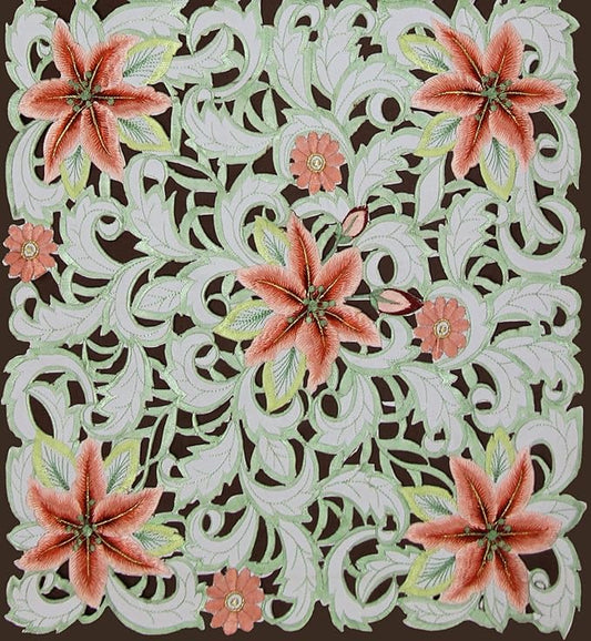 Creative Linens Embroidered Lily Daisy Floral Table Runner 15x52 Ivory Dresser Scarf