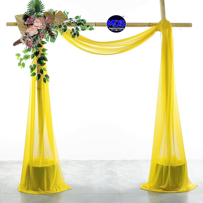 MDS Halloween Chiffon Draping Fabric - 2 Panel, 30" Wide x 40ft Long - Sheer Spooky Arbor & Canopy Drapery for Haunted House Backdrops, Party Ceilings, DIY Costumes & Themed Events - Yellow