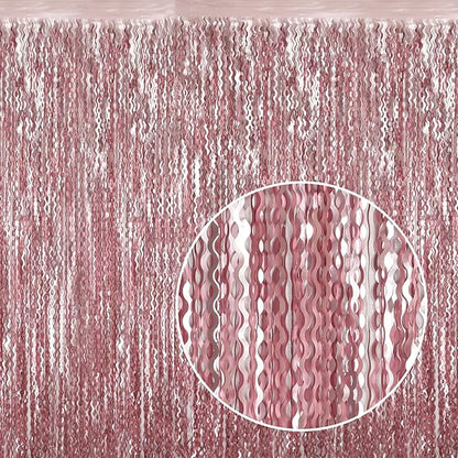 4 Pack 3.3x6.6ft Pink Tinsel Curtain Party Backdrop - Wavy Foil Fringe Curtain Party Streamers for Girl Princess Bachelorette Disco Party Decorations