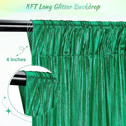 Emerald Green Backdrop Party Decorations: Backdrop Drapes Curtains 4.8FTx8FT Wrinkle Free Christmas Fabric for Sparkle Wedding Bridal Baby Shower