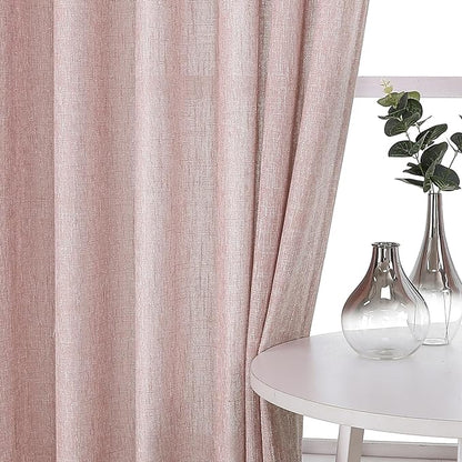 Vision Home Pink Pinch Pleated Semi Sheer Curtains for Girls Bedroom Living Room Textured Light Filtering Window Curtains 102 inch Rayon Blended Pinch Pleat Pink Drapes with Hooks 2 Panels 40"Wx102"L