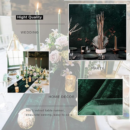 Emerald Green Velvet Table Runner, Luxurious Wedding Table Runner Decorations, 20 x 120 inch 10ft Velvet Fabric Table Linen Overlay for Party
