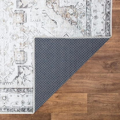 Bloom Rugs Washable Non-Slip 8' x 10' Rug - Brown/Beige/Charcoal Traditional Area Rug for Living Room, Bedroom, Dining Room, and Kitchen - Exact Size: 8' x 10'