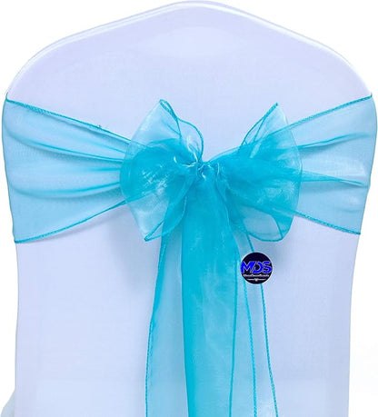 MDS Pack of 100 PCS Organza Chair Sashes Wider Dining Chair Bows Ribbon Tie Back for Wedding Party Birthday Bridal Shower Reception Event Banquet Home Chair Cover Decoration - Light Teal