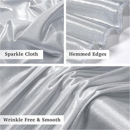 10ft x 10ft Silver Sequin Backdrop Curtain for Parties, Wrinkle Free Thick Glitter Photo Backdrop Drapes 2 Panels 5x10FT Back Drop Cloth Shiny Fabric for Wedding Birthday Photography Background