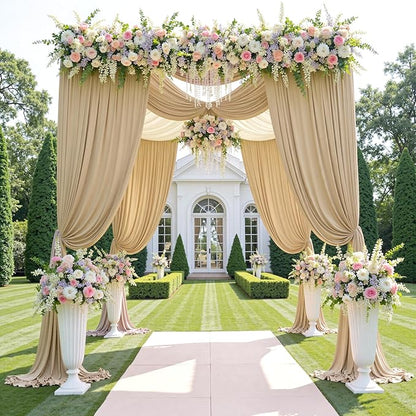 20ftx12ft Wrinkle Free Beige Backdrop Curtain, 4 Panels 12FT Height Beige Wedding Backdrop Drapes, Silky Polyester Back Drop Cloth for Birthday Photography Background Party Backdrop Draping