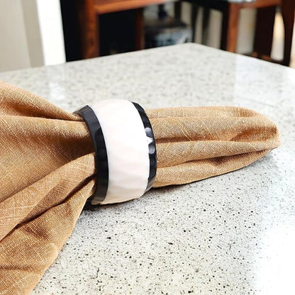 Epoxy Resin Napkin Rings Set of 12 - Elegant for Dinner Parties, Large Gatherings, Special Events & Dining Table Décor| Durable Napkin Rings, Easy to Clean (Black White) - CLEENTABLE