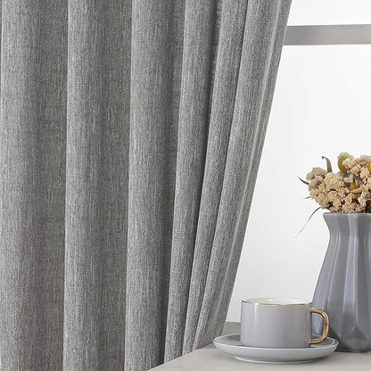 Vision Home Gray Pinch Pleated Semi Sheer Curtains Textured Light Filtering Window Curtains 90 inch for Living Room Bedroom Rayon Blended Charcoal Grey Pinch Pleat Drapes with Hooks 2 Panels 40"Wx90"L