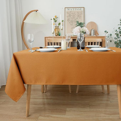 Biscaynebay Fall Tablecloth Textured Fabric 90x132 Inch Rectangular, Bronze Thanksgiving Autumn Harvest Water Resistant Fabric Tablecloths for Kitchen, Dining, Wedding, Parties Machine Washable