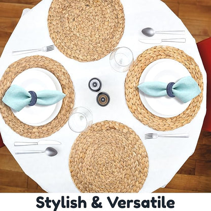 Rustic Napkin Rings Set of 12 - Rayon Napkin Holders for Table Decor, Weddings, Dinner Parties & Everyday Dining - Farmhouse Boho Napkin Rings (Blue) - CLEENTABLE