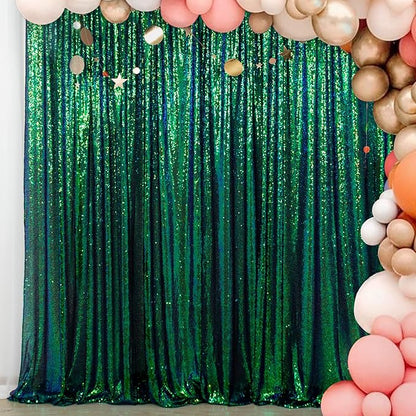 ShinyBeauty Iridescent Green Sequin Backdrop Curtain 5FTx10FT 2 Panels - Perfect for Party, Wedding & Christmas Decorations | Sparkly & Durable Photo Studio Backdrop Backgrounds