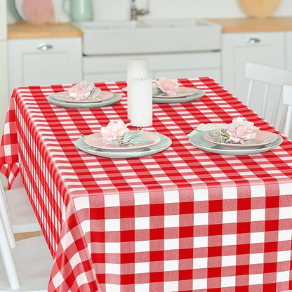 4Pack Plastic Table Cloth Ddisposable, 54" x 108" Table Cloth Rectangle Table, Waterproof Red and White Checkered Tablecloth, Outdoor Picnic Table Cover for Birthday Party Gathering Holiday Dinner