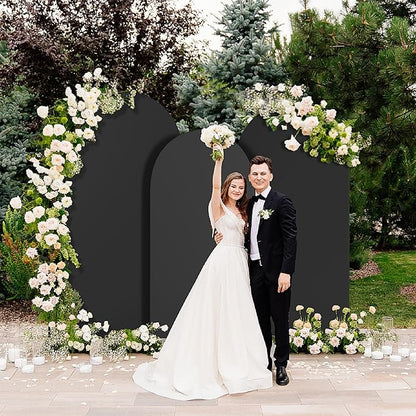 Spandex Anti Wrinkle Arch Backdrop Cover - High Elastic Fitted Arch Stand Cover Set of 3, Black Round Top Chiara Backdrop For Wedding Birthday Party Garden Decor 6Ft, 6.6Ft, 7.2Ft