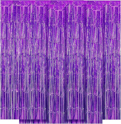 10 Pack Purple Backdrop Curtain 3.2ft x 8.2ft Metallic Tinsel Foil Fringe Curtains Photo Booth Background for Birthday Party Decoration Baby Shower Engagement Wedding Christmas Decoration (Purple)