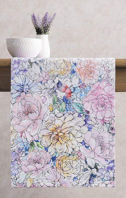 Maison d' Hermine Table Runner 100% Cotton Single Layer Table Runners 108 inches Long Decorative for Home Kitchen Dining Party Wedding Bridal Shower Spring Summer (Floral Love, 14.50" x 108")