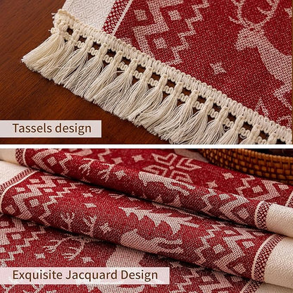 Table Runners 95 Inches,Elk Table Runner with Tassel Fringe,Christmas Table Runner for Party，Coffee Table, Festival