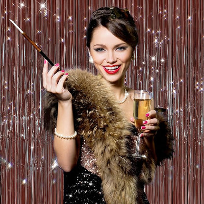 2PCS Coffee Foil Fringe Backdrop Curtains, Brown Tinsel Streamers Birthday Party Decorations, Fringe Backdrop for Graduation, Baby Shower, Gender Reveal, Disco Party Bachelorette Xmas Party Decors