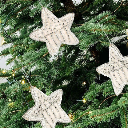 Beaded Star Hanging Ornaments with Twine - Beaded Decorative Ornaments Set of 6 for Tabletop Decoration, Bookshelf, Desk, Nightstand, Home, Office, Desktop, Cabinets, Shelf (White) - CLEENTABLE