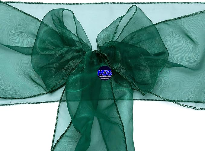 MDS Pack of 200 PCS Organza Chair Sashes Wider Dining Chair Bows Ribbon Tie Back for Wedding Party Birthday Bridal Shower Reception Event Banquet Home Chair Cover Decoration - Hunter Green