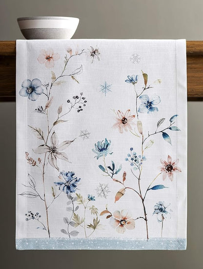 Maison d' Hermine Table Runner 100% Cotton Single Layer Table Runners 60 inches Long Decorative for Home Kitchen Dining Party Baby Shower Wedding Bridal Shower (Ice Florals, 14.50" x 60")