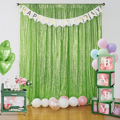 Sugargirl Apple Green Sequin Backdrop Curtain 2 Panels 2FTx8FT Glitter Apple Green Background Drapes Sparkle Photography Backdrop for Party Wedding Birthday Wall Decoration