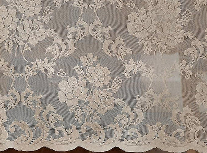 LinenZone Extra Large Linen Round Tablecloth for Rustic Vintage Decor. Sheer Lace Table Cloth Works Great As Wedding Tablecloth or Thanksgiving Table Cover. (Mia 120 Round, Linen)