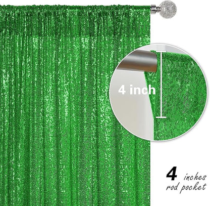 Green Sequin Backdrop Curtain 2 Pieces 2FTx8FT Glitter Photography Backdrop for Party Wedding Birthday Christmas Decorations