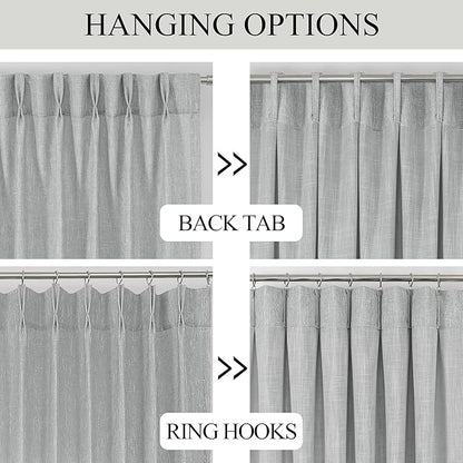 Vision Home Gray Pinch Pleated Semi Sheer Curtains Textured Light Filtering Window Curtains 63 inches for Living Room Bedroom Silver Grey Pinch Pleat Drapes with Hooks Back Tabs 2 Panels 40" Wx63 L