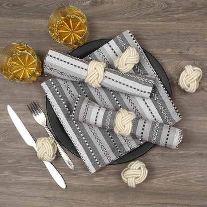 Farmhouse Napkin Ring Set of 12 - Handwoven Cotton & Jute Knot Design for Table Decor, Weddings, Dinner Parties & Everyday Dining - Decorative Adornment for Table Setting (Off White) - CLEENTABLE