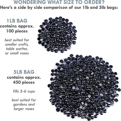 Galashield Flat Glass Marbles for Vases Black Glass Gems Beads Pebbles Vase Filler (5 LBS, Approx. 540 PCS)