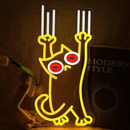 Falling Cat Neon Sign Funny Cat LED Light Sign Wall Decoration Dimmable Animal Neon Light Sign for Restaurant Cafe Pet Shop Pet Clinic Home Birthday Party Man Cave Pet Lover Teenager Gift