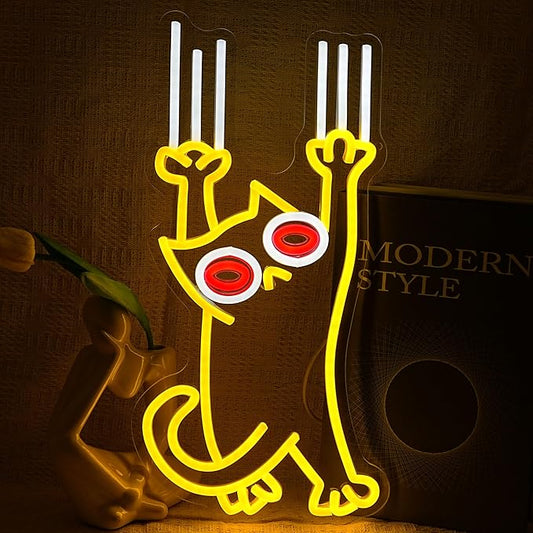 Falling Cat Neon Sign Funny Cat LED Light Sign Wall Decoration Dimmable Animal Neon Light Sign for Restaurant Cafe Pet Shop Pet Clinic Home Birthday Party Man Cave Pet Lover Teenager Gift