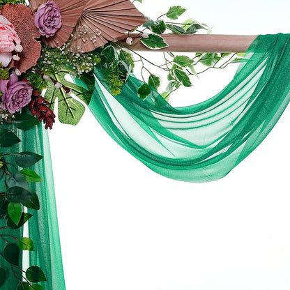 VDS Pack of 3 Panel (30 Inch X 20 Feet) Wedding Arch Draping Fabric Sheer Chiffon Fabric Drapery for Wedding Ceremony Reception Swag Backdrop Canopy Chuppah ARBO Altars Decoration (Emerald)